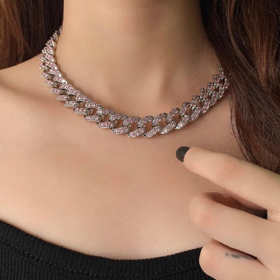 Cuban Chain with Pink Stones