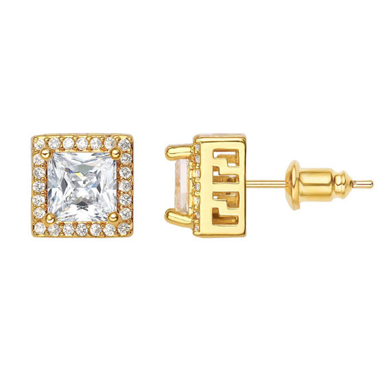 Square Design with Cubic Zirconia Earrings Stud halo style