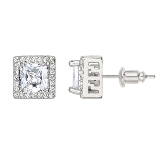 Square Design with Cubic Zirconia Earrings Stud halo style